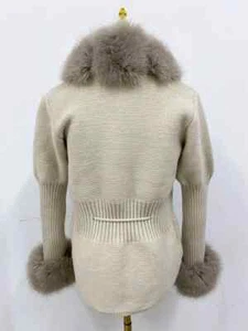 Winter Women Faux Fur Coat Luxury Knitted Sweater Fur Cardigan Detachable Collar - Picture 1 of 24