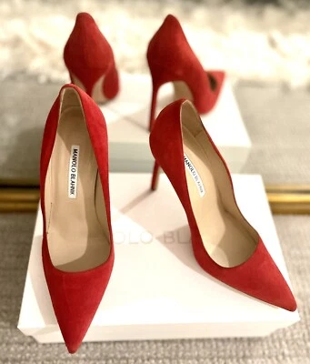 "Manolo Blahnik - Zapatos de salón de gamuza rojos BB talla 37 - tacón de 4 1/2"" - *NUEVO EN CAJA*" Foto 1 de 4
