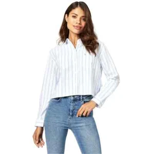 Jack Wills NWT Women's White w/Blue Stripes GLYDEBOURNE Cropped Shirt, Size 8 - Picture 1 of 4