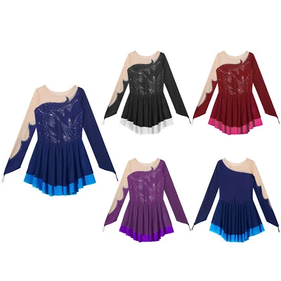 Kids Girl's Ballet Dresses Contemporary Dance Dress Long Sleeve Skating Dress - Image 1 of 4