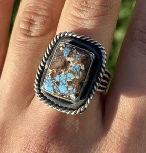 Native American Sterling Silver Golden Hill Turquoise Ring. Size 10 Gift BJ - Picture 1 of 12