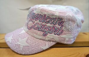 Showman Distressed American Cowgirl Pink with White Stars Military Hat Cap 
