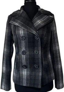 Old Navy Double-Breasted Plaid Peacoat Jacket Polyester Blend Women's Size Small - Picture 1 of 16