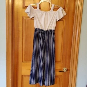Lily Bleu Girls White and Blue One Piece Pantsuit Size 10-12 - Picture 1 of 8