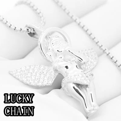 PLATA ESTERLINA 925 LABORATORIO DIAMANTE PEQUEÑO ÁNGEL COLGANTE 24" CADENA CAJA REDONDA/28gE781 Foto 1 de 4