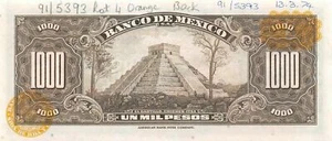 México  1000  Pesos  13.3.74  Archival Test note  Uncirculated Banknote Mex27 - Picture 1 of 2