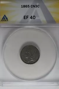 1865 .03 ANACS EF 40 Three Cent Nickel, Liberty Three Cent Piece - Picture 1 of 2