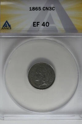 1865  .03  ANACS  EF 40  Three Cent Nickel, Liberty Three Cent Piece - Image 1 of 2
