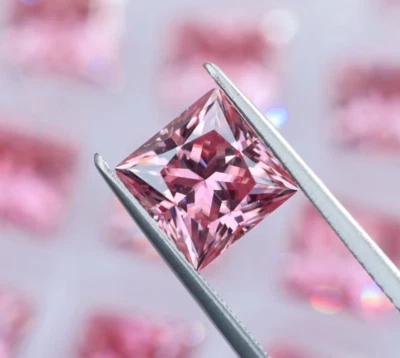 5-10mm Fancy Pink VVS1 Lab Grown Moissanite Diamond Princess Cut  Loose Gemstone - Image 1 of 4