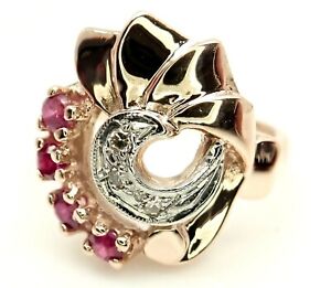 14k Rose Gold And Palladium Diamond And Ruby Ring Size 6