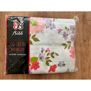 Vintage Bibb Pink Purple Red Floral Double Full Flat Sheet - Picture 1 of 3
