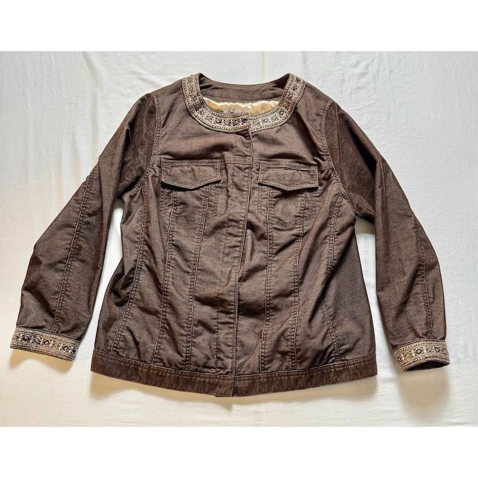 Women's VTG Brown Corduroy Jacket 14/16AVX Aztec gold embroidery barn coat prep - Image 1 of 4
