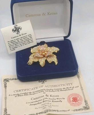 Camrose Kross Brooch Signed JBK Pink Rhinestone Flower Iridescent Sparkles - Image 1 of 4