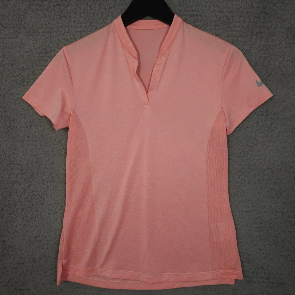 Camisa polo de golf Nike para mujer pequeña coral rosa jacquard refrigeración zonal ropa deportiva Foto 1 de 4