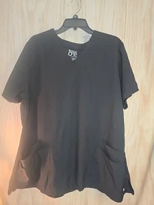 Barco One Scrub Top Womens 2XL Black 4 Pocket V Neck Princess Perf Stretch - Picture 1 of 9