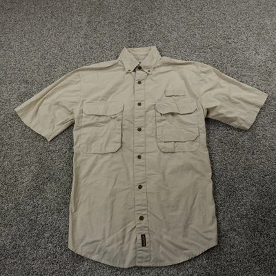 Woolrich Shirt Mens M Beige Fishing Safari Short Sleeve Button Up Outdoor Hiking - Image 1 of 4