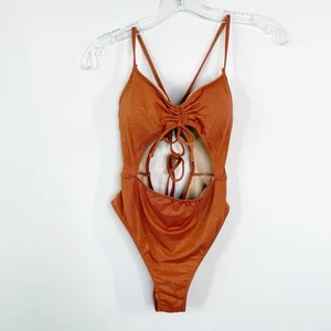 Victoria's Secret Sparkly Burnt Orange One Piece Size S Cutout Beach Pool Summer - Picture 1 of 7