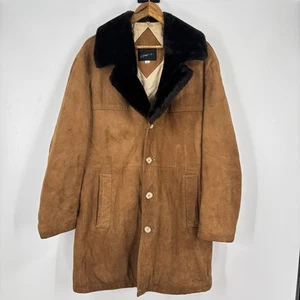 CHAQUETA ABRIGO PIEL OVEJA VINTAGE AÑOS 80 GENUINO CUELLO PIEL OVEJA CUERO TALLA 46 XL - Imagen 1 de 10