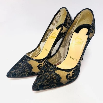 Christian Louboutin Follies Encaje 100 Negro Tacón Talla 37.5 Con Caja Buen Estado Foto 1 de 4