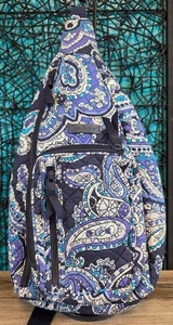 Vera Bradley Iconic Sling Backpack Crossbody Bag Retired Deep Night Paisley Blue - Picture 1 of 14