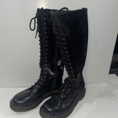 Dr Martens 1860 Knee High Boots 20 Hole Black Leather Zip Lace Womens Size US 5 - Image 1 of 4
