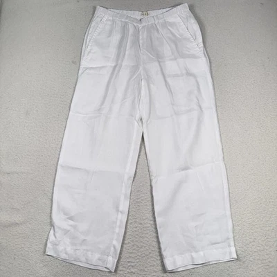 Pantalones Eileen Fisher Blanco Lino Orgánico Pierna Ancha Tobillo Tirar en Bolsillos - Pequeños Foto 1 de 4