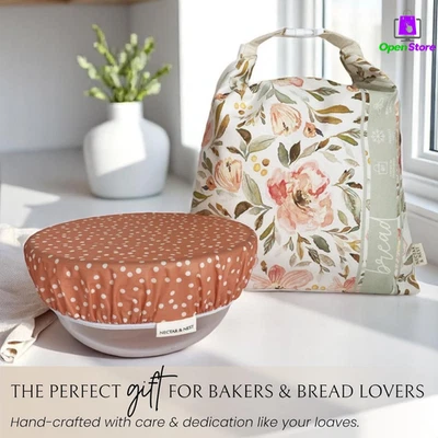 Reusable Beeswax Bread Bag Set - Organic Cotton Sourdough Bag and Bowl Cover - Image 1 of 4