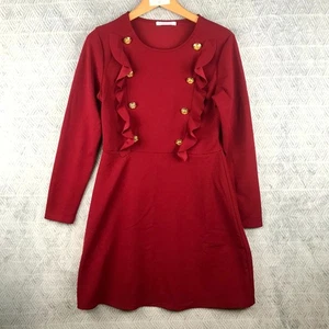 Cotton Brothers Robe Trapèze Femme M Rouge Bourgogne Volants Boutons Dorés - Bild 1 von 6