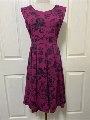 PRINCESS HIGHWAY Purple Blue Floral Cap Sleeve Pleated Fit Flare Dress ~ Size 10 - image 1 of 4