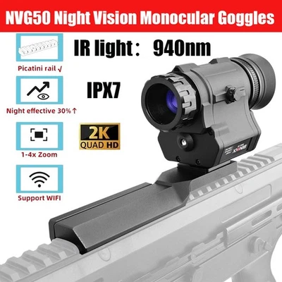 NVG50 2k helmet digital night vision 45°goggles scope WIFI 940nm IR monocular - Image 1 of 4
