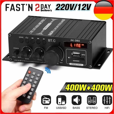 Bluetooth Mini Power Audio Verstärker mit Fernbedienung HiFi Stereo Bass - Bild 1 von 4