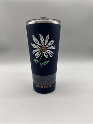 Life Is Good 25 oz vaso aislado de acero inoxidable azul marino optimismo flor Foto 1 de 4