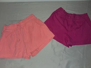 PAIR of Primary kids shorts, coral & fuschia size 4-5, cotton, pockets - Picture 1 of 5