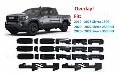 Overlay 5pcs Gloss black Sierra 4X4 Emblems 2019-2024 Sierra 1500 2500HD 3500HD - Image 1 of 4