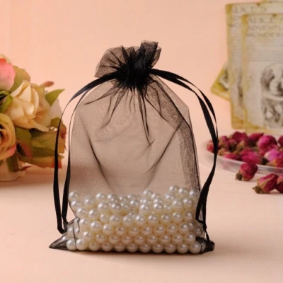 Bolsas de organza 20x30 cm bolsa de joyería personalizada negra 50 un./lote bolsas de regalo con cordón  Foto 1 de 4