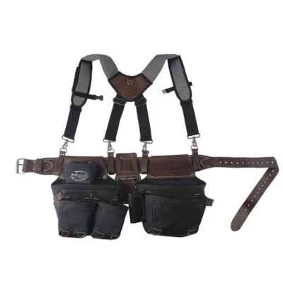 19 Pocket Black Leather Hybrid Tool Belt w/ Suspender 6 Loops Storage Pouch - Image 1 of 4