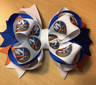New York Islanders Hockey Inspired Hair Bow - Image 1 of 2