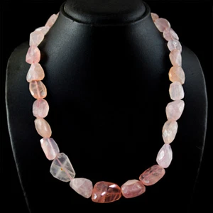 561.00 Cts Natural Untreated Pink Rose Quartz Faceted Beads Necklace- NK 20MH7 - Picture 1 of 2