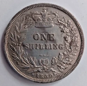 1859 Victoria Silver Shilling ( .925 Silver ) British 1s Coin. 6 - Picture 1 of 2