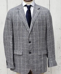 Bonobos Italian Sports Coat Blazer Navy Check Plaid Linen Unconstructed 44L Slim - Picture 1 of 10