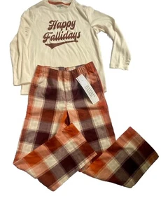 Old Navy “Happy Fallidays” Thanksgiving Shirt & Pajama Pants Set Boys Sz 8 NWT - Picture 1 of 15