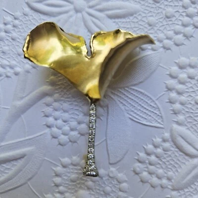 Broche prendedor Tiffany & Co oro platino diamante gingko Cummings c1980 libro azul Foto 1 de 4