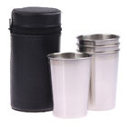 4pcs Stainless Steel Shot Cups With Leather Carrying Case Outdoor Camping Cu BII