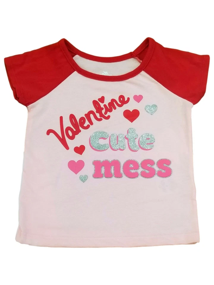 Infantil y Niño Pequeño Niñas Rosa Día de San Valentín Lindo Desorden Corazones Día V Camiseta Foto 1 de 1