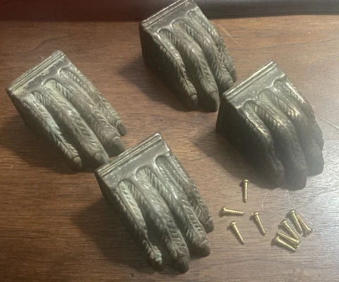 4 Vintage Duncan Phyfe Style Lions Feet Claw Feet w/Solid Brass Attachment Screw Cover