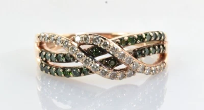 Кольцо-кроссовер с зелеными и белыми бриллиантами розовое золото 10 карат 0,52 карата размер 7,5 - Изображение 1 из 4
