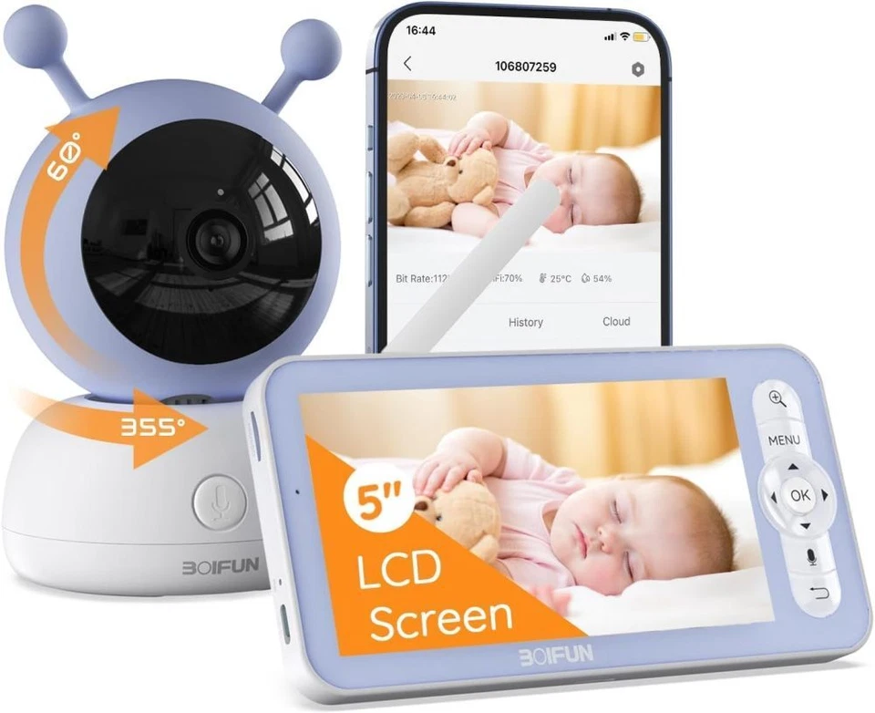 BOIFUN 5" Babyphone mit Kamera Drahtlose 1080P PTZ 355° Baby Monitor Temperature - Bild 1 von 4