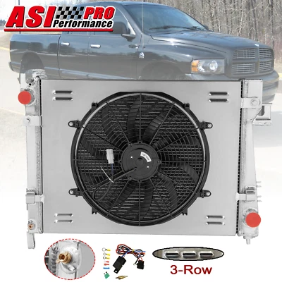3 Row Radiator Shroud Fan Fits 2002-2004 Dodge Ram 1500 3.7L/ Ram 2500 3500 5.7L Foto 1 de 4