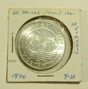 St. Thomas Prince Island 1970 50 Escudos Silver unc Coin - Picture 1 of 5