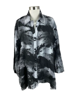 Túnica Dress to Kill negra gris tie dye algodón lino Lagenlook talla única EE. UU. Foto 1 de 4